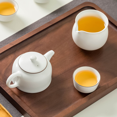【景德镇陶瓷官方旗舰店】羊脂玉简约现代茶具套装六件套品茗茶壶茶杯组合 茶具6件套（现货礼盒装）