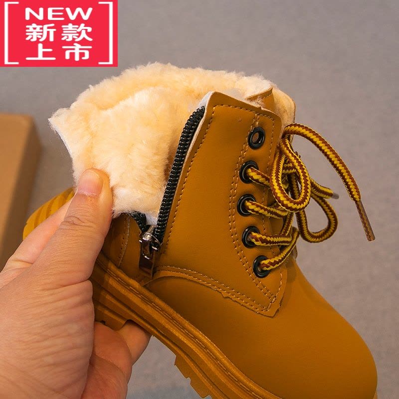 可莉允儿童马丁靴2022冬季新款男童鞋子女童靴子加绒加厚棉靴短靴皮靴潮图片