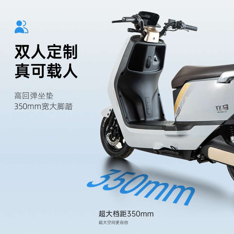 立马旗舰店H2素雅白电动摩托车家用双人电瓶车60V20ah通勤高速电动车二轮车超威5块电池至高续航70KM