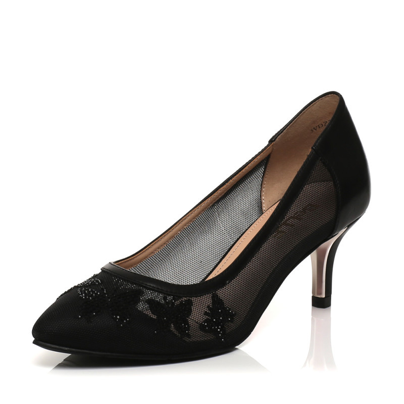 belle百丽春专柜同款黑小牛皮革尖头浅口女单鞋3vdz2aq7