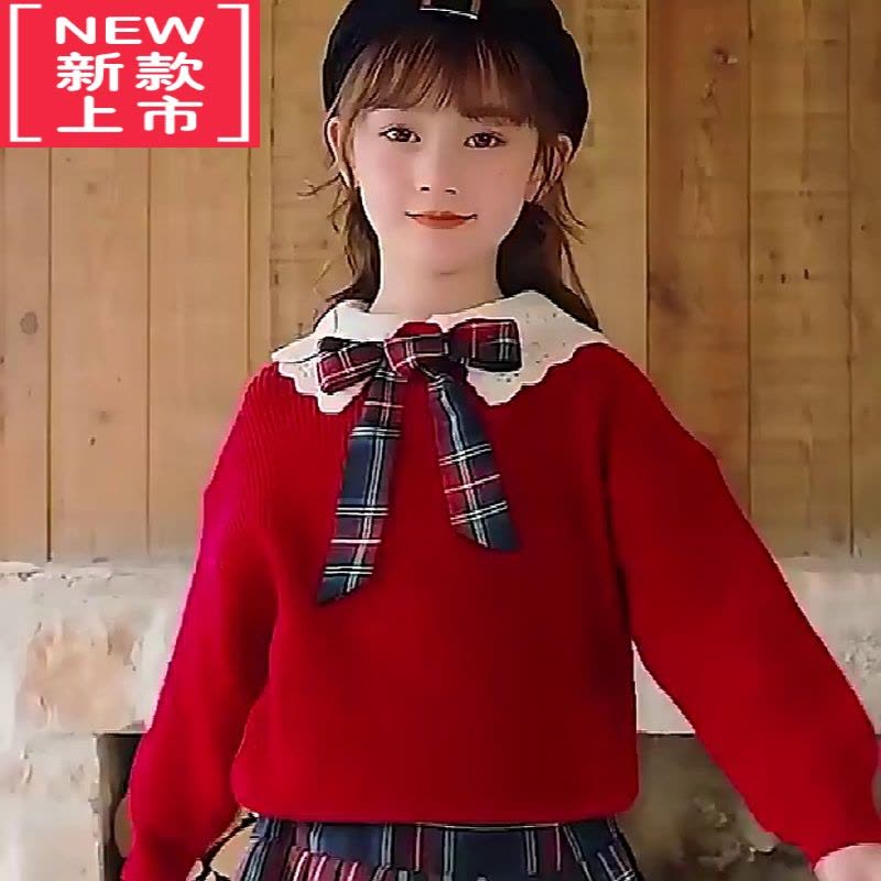 可莉允女童毛衣套装小女孩秋冬季裙子装jk学院风儿童百褶裙2022新款洋气图片