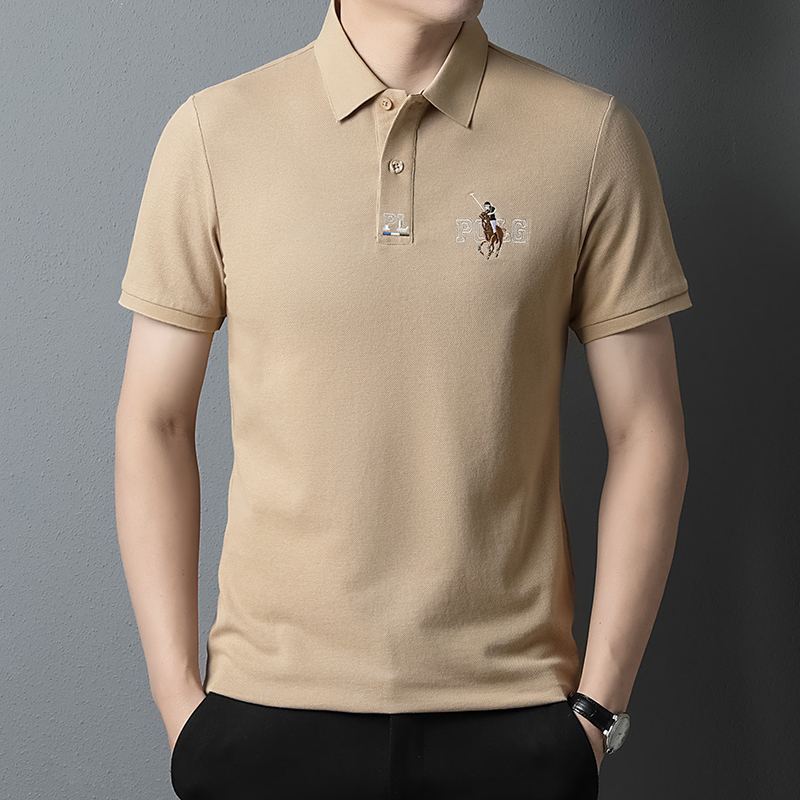 短袖t恤男士polo衫夏季中老年保罗半袖体恤上衣男装 卡其 165