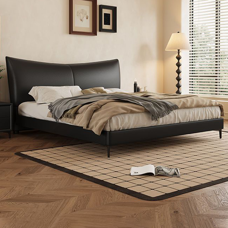 意式极简真皮床轻奢现代简约家用双人床主卧黑色大床软包储物婚床高清大图