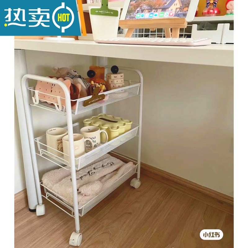 敬平ins网红储物架卧室化妆品客厅收纳架浴室推车美甲工具车白色带轮高清大图