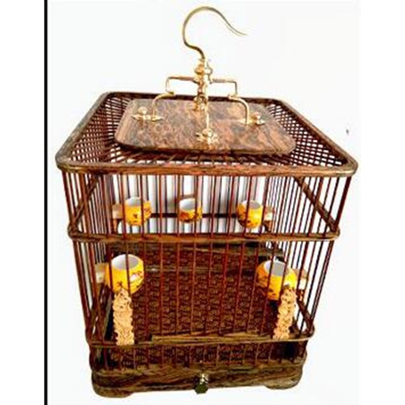 红木乌木花梨鸟笼红子贝子绣眼靛颏玉鸟金青鸟笼手工紫竹丝方笼 黄金檀鸟笼26*26*30高（高配）