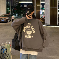 字母发泡印花加绒卫衣女秋冬季新款韩版超火bf风百搭宽松长袖 XXL 深灰色