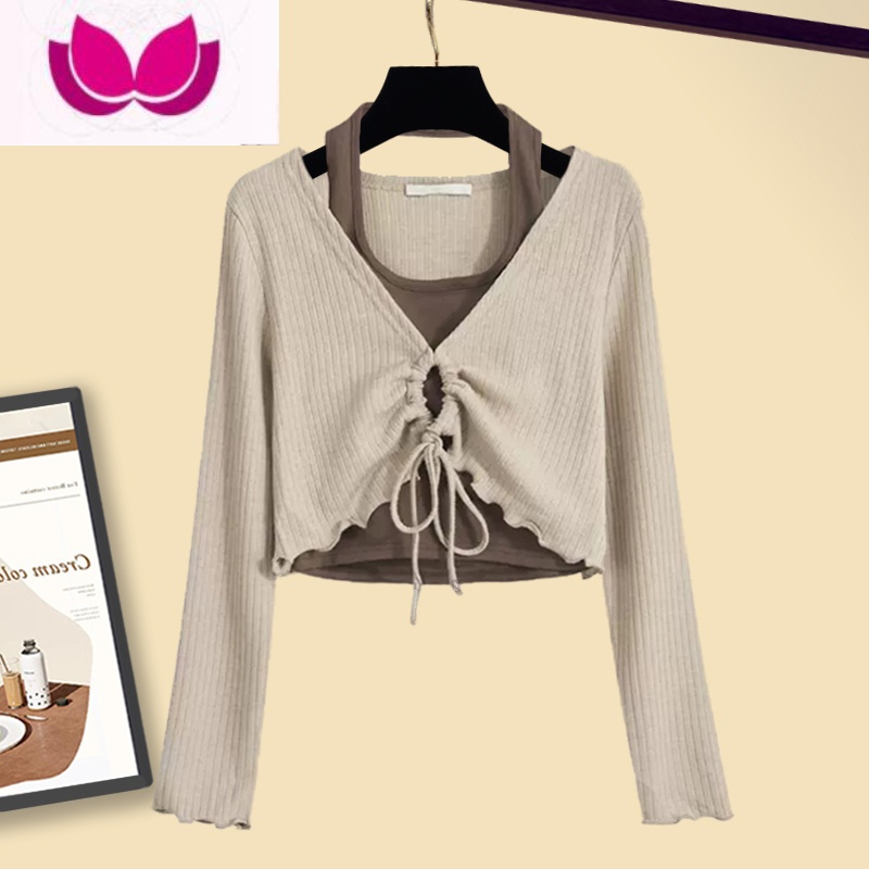 七斓早春季盐系穿搭套装网红洋气不规则抽绳上衣百褶裙短裙套女生高清大图