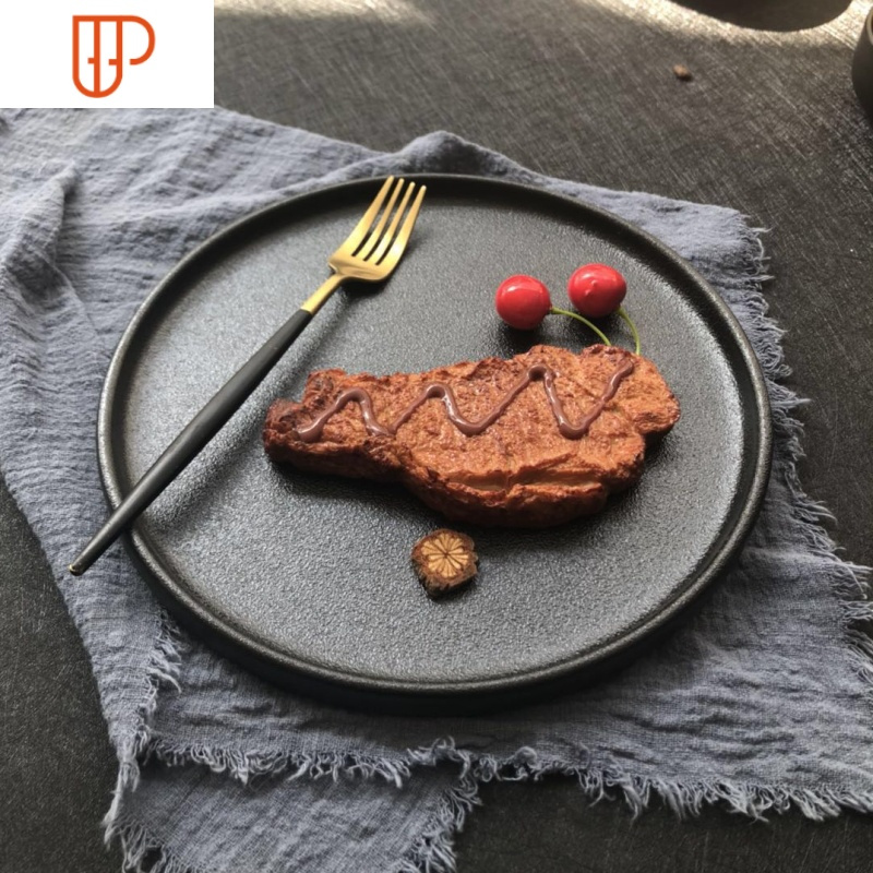 牛排盘子西餐盘家用创意黑色磨砂牛扒盘商用网红西餐盘
