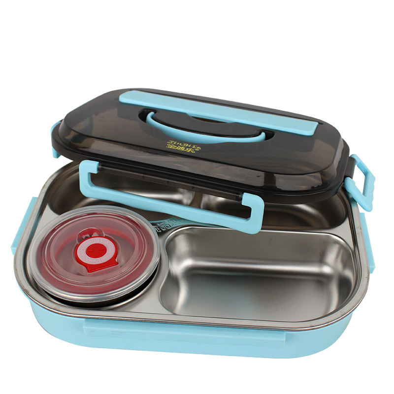 金迪乐不锈钢分格饭盒便当盒碗筷勺套装高清大图