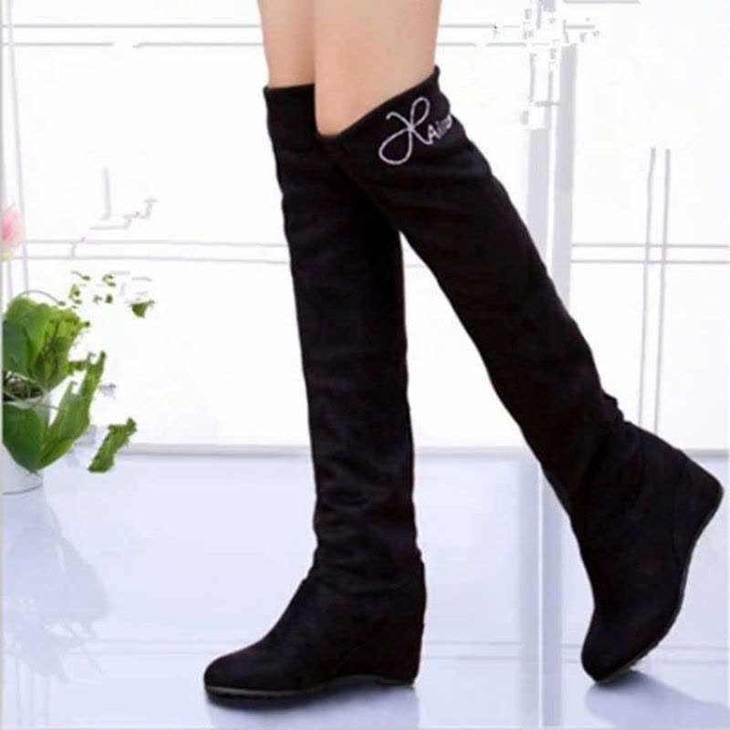 内增高过膝长筒靴女靴三穿2019新款弹力靴坡跟水钻高筒靴子女图片