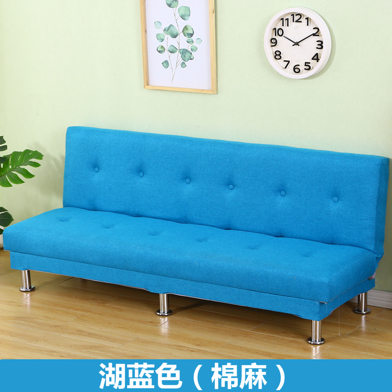 网红款小户型沙发可折叠沙发床理发店简易沙发店铺发廊黑皮革沙发 湖蓝色 【1.8米】【3-4人座】送2个抱枕