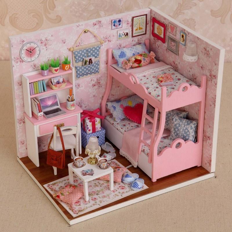 洛凌儿童木制客厅芭比娃娃的床女孩卧室公主过家家甜甜屋玩具迷你家具洛凌 