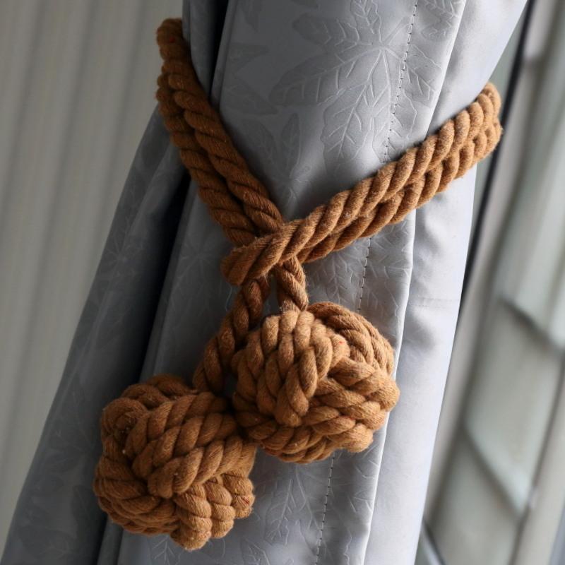 纯手工编织美式田园棉绳窗帘浴帘扣窗帘绑带窗帘绑绳环保挂球流苏