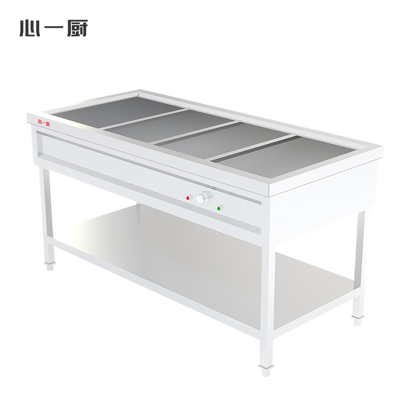 心一厨 保温售饭台 商用不锈钢保温汤池快餐店学校医院食堂打菜热菜售饭台快餐保温车 X1017四格售饭台[带份数盘]