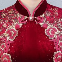妈妈装婚礼丝绒旗袍连衣裙长款婚宴喜婆婆女旗袍礼服高贵长袖春秋季其他 臻依缘