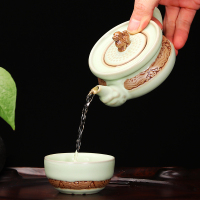 尚帝（shangdi）旅行茶具陶瓷功夫仿汝瓷快客杯开片茶杯茶壶便携一壶一杯茶具套装 粉青汝窑纳福快客杯