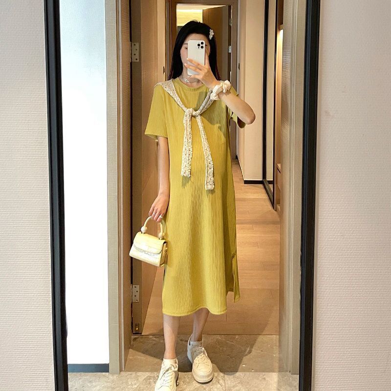 孕妇装短袖连衣裙夏季长款过膝孕妈潮装2021高弹韩版宽松遮肚夏装 [单件]安全裤 M:95-115斤