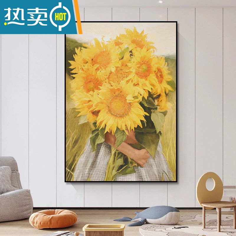 敬平现代简约向日葵客厅背景墙壁画卧室装饰画餐厅挂画简欧大气仿油画装饰画高清大图