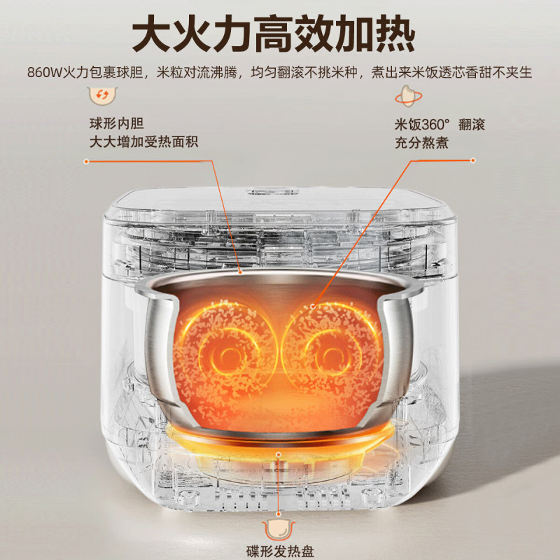 荣事达纯钛内胆电饭煲多功能0涂层钛釜RFB-S4092T智能4L电饭锅家用无涂层米汤分离杂粮饭可预约高清大图