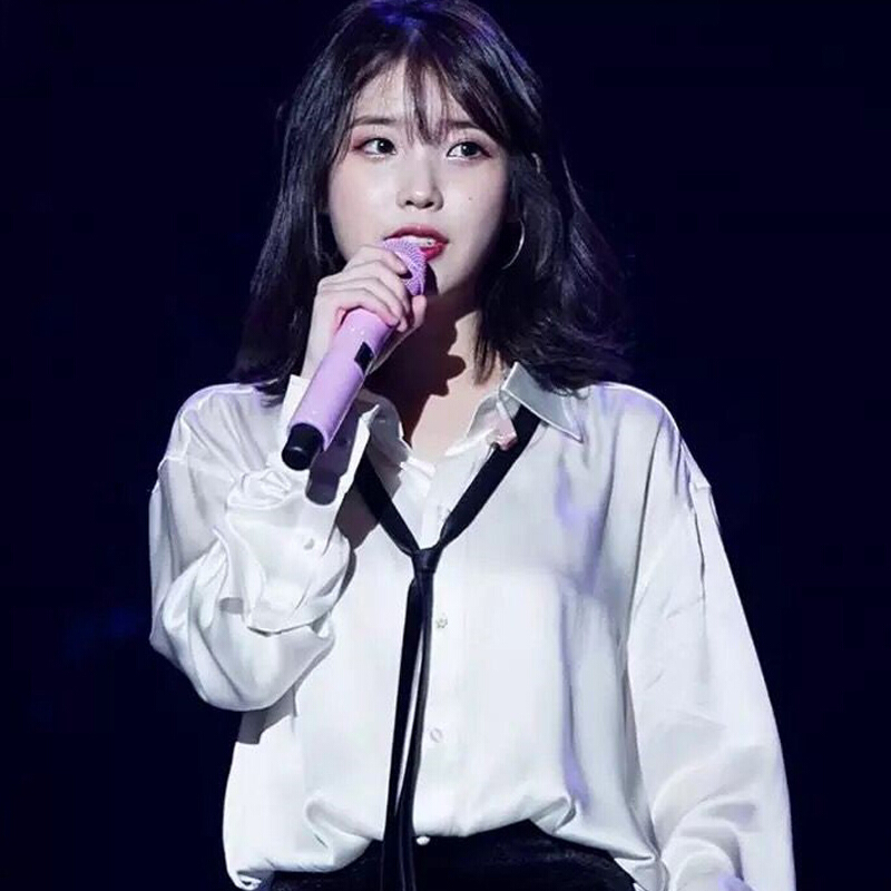 李智恩同款酒红绸面衬衫女潮2018早春韩版宽松百搭学生上衣