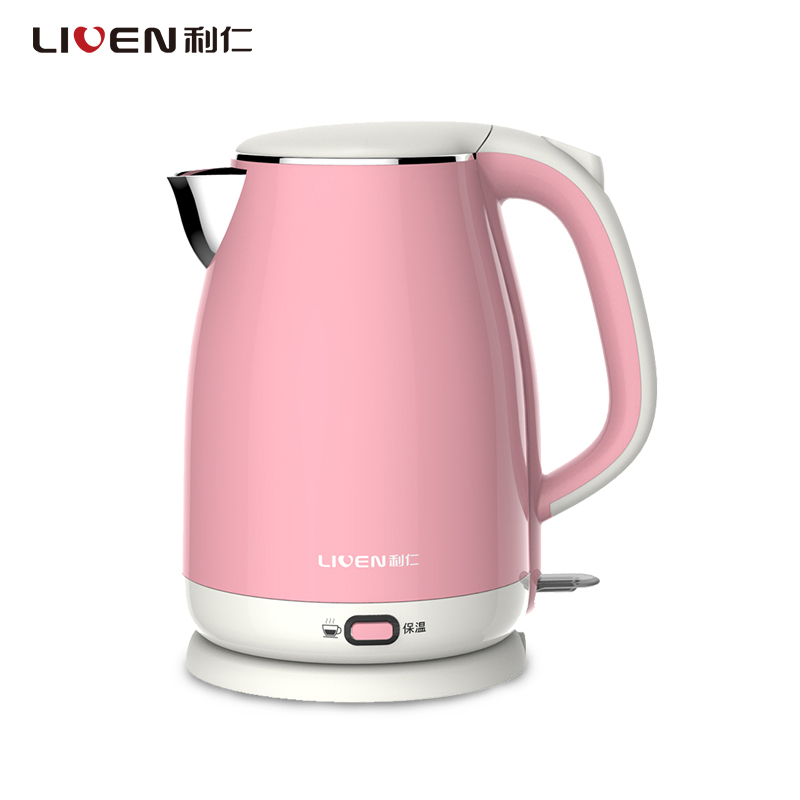 利仁(Liven)电热水壶SH-S1800D 粉色防干烧 1.8L双层防烫食品级304不锈钢快速烧水智能温控器一键保温