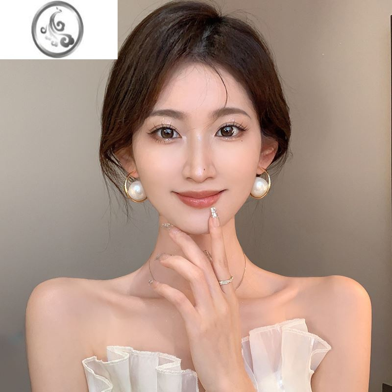 JiMi夸张个性大珍珠耳钉女耳环小众设计感高级感2023年新款洋气耳饰品