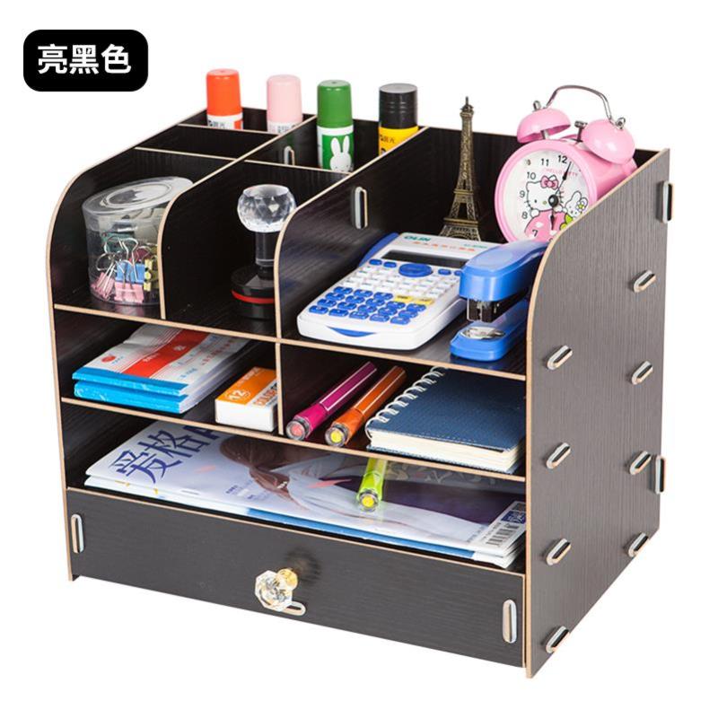 小海牛 木质文件架资料框收纳盒办公用品文件夹子多层学生用简易桌上书架木制文具抽屉式 书立置物架