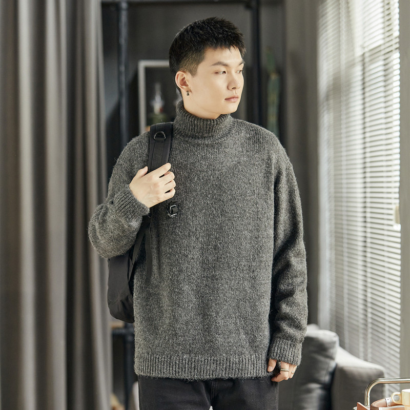 叠加优惠券]唐狮男毛衣秋季毛衣高领花纱毛衣秋冬毛衣男毛衣秋季男士