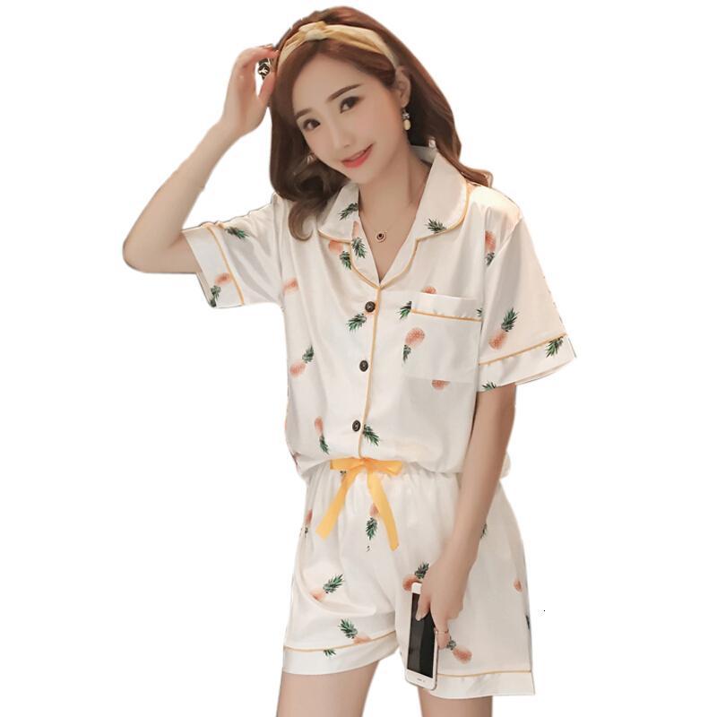 睡衣女夏季套装韩版开衫翻领短袖学生两件套冰丝绸少女家居服