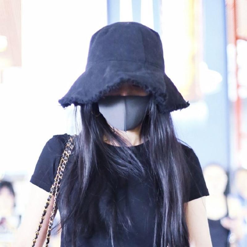 明星同款毛边渔夫帽遮阳晒遮阳盆帽子女春夏韩版百搭日系潮人ins 杨幂同款黑色[毛边渔夫帽]