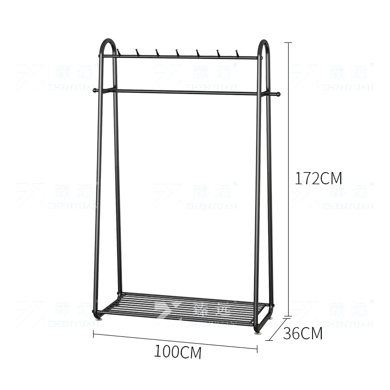 臻远 ZY4080141简约铁艺衣帽架落地衣架多功能挂衣服架子 黑色100高清大图