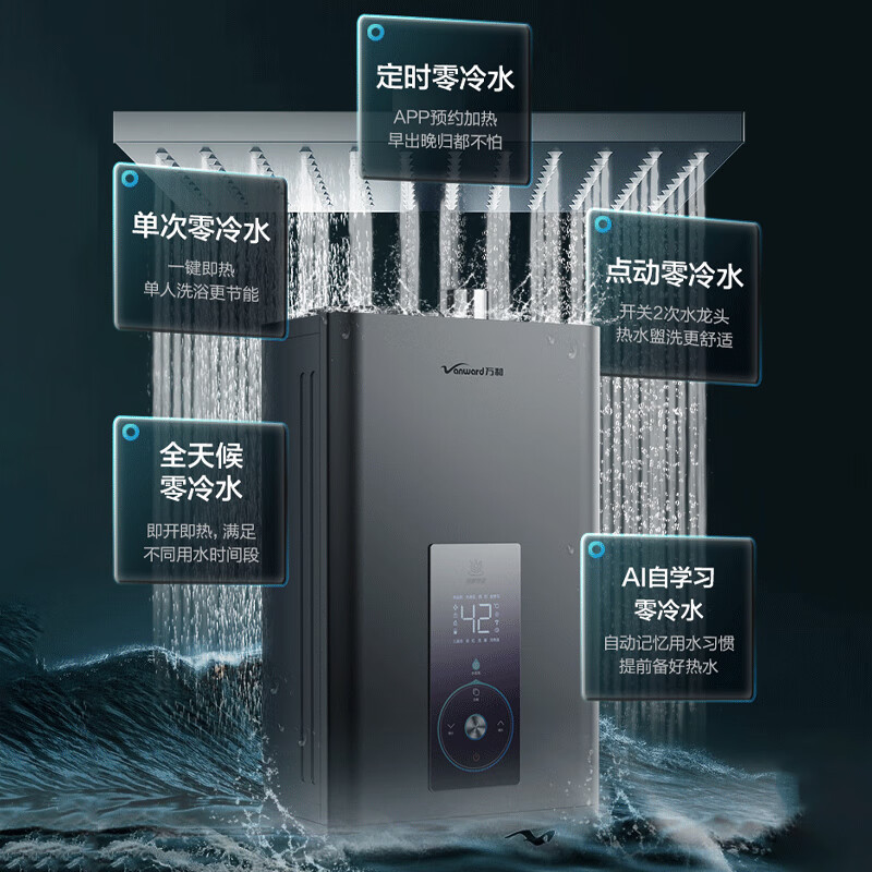万和 二级能效 燃气热水器天然气家用智控水伺服恒温增压零冷水直流变频节能省气四重防冻13L MS3D13-PRO