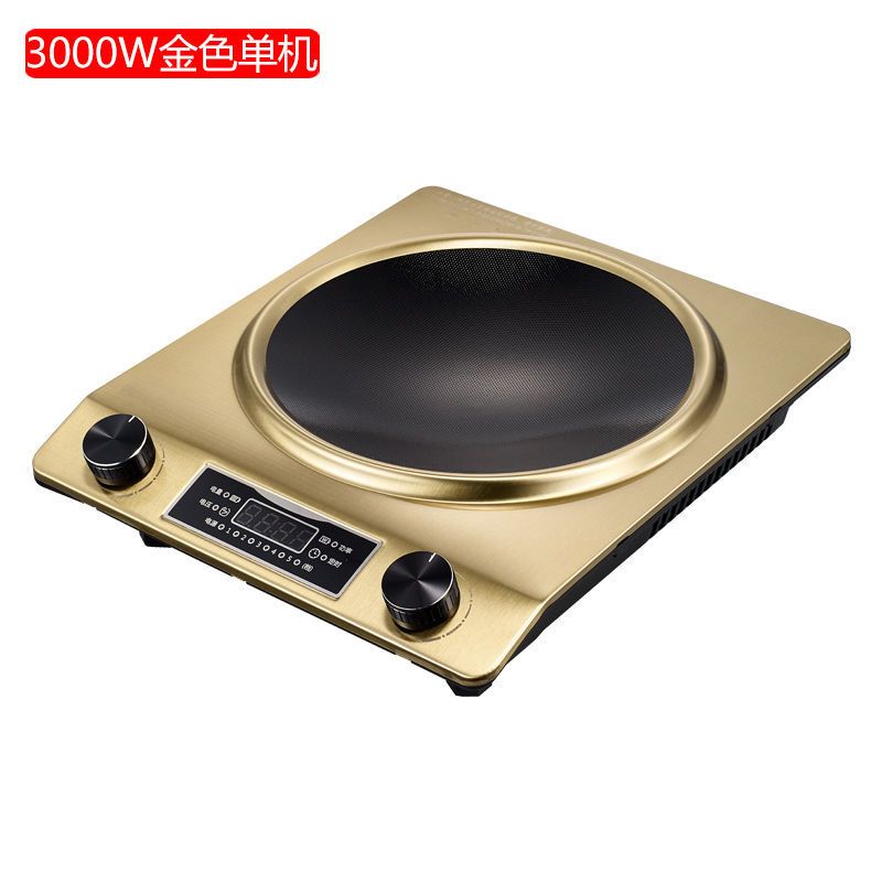 防水电磁炉凹面家用小型迷你3500w猛火大功率商用电陶3000w锅O1|3000W凹面金色 套餐4-精铁锅+5L电饭煲