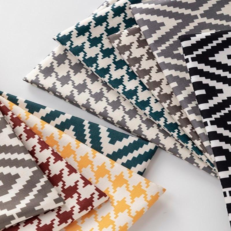 千鸟格菱格轻奢复古加厚仿麻印花桌布沙发套抱枕套幼儿园手工布料大