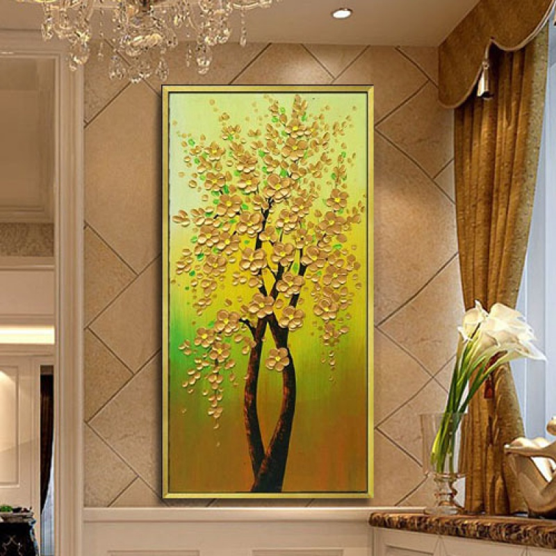 玄关装饰画竖版财树油画过道挂画手绘3d立体抽象画客厅大气壁画