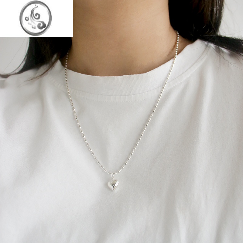 JiMi通体银银S925爱心米粒橄榄项链ins小红书推荐款锁骨链桃心百搭女 50+5cm爱心项链