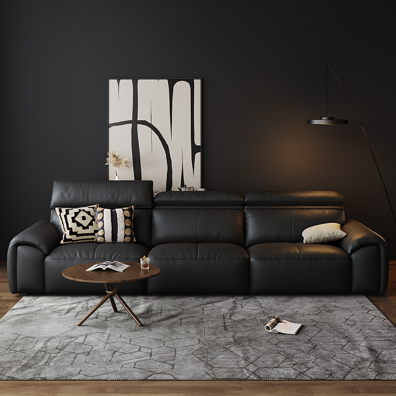 苏宁官方真皮沙发高靠背皮艺沙发意式极简-雷诺高清大图