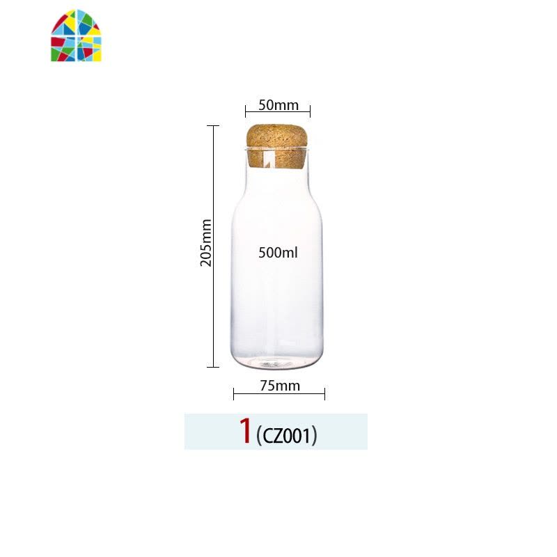 软木塞果汁瓶饮料瓶酒瓶高硼可高温玻璃奶茶瓶冷水壶凉水壶 FENGHOU 小号壶+1直身杯+竹托盘图片