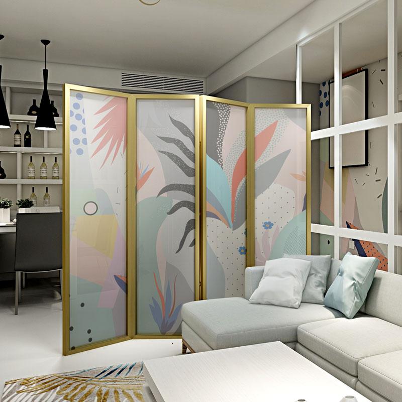 BONJEAN金属折叠移动双面半透纱客厅隔断折屏抽象简约北欧小户型屏风高清大图