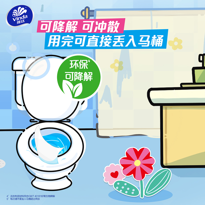 维达多巴胺湿厕纸40片5包+便携10片4包共240片 家用厕所卫生私处清洁擦屁屁专用湿厕纸(新旧包装交替发货)高清大图