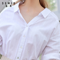 semir森马V领撞色条纹宽松衬衫女