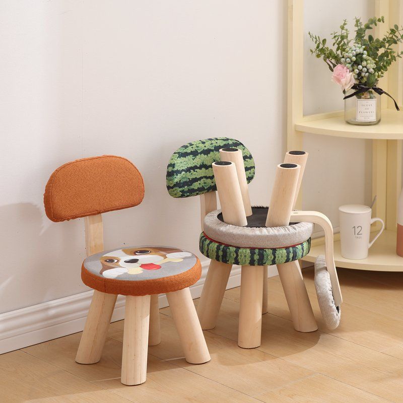 儿童靠背小凳子学习椅宝宝家用防滑圆凳可爱小动物创意棉麻实木凳矮款