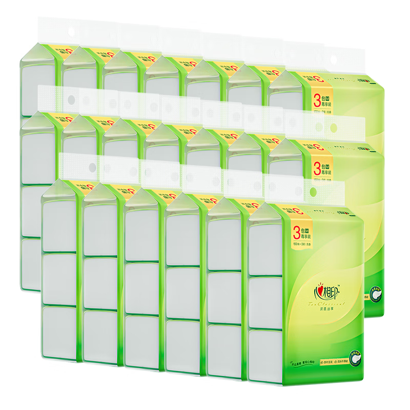 心相印 抽纸 语丝享系列150抽三层塑装纸面巾(M码)3包20提(箱装)