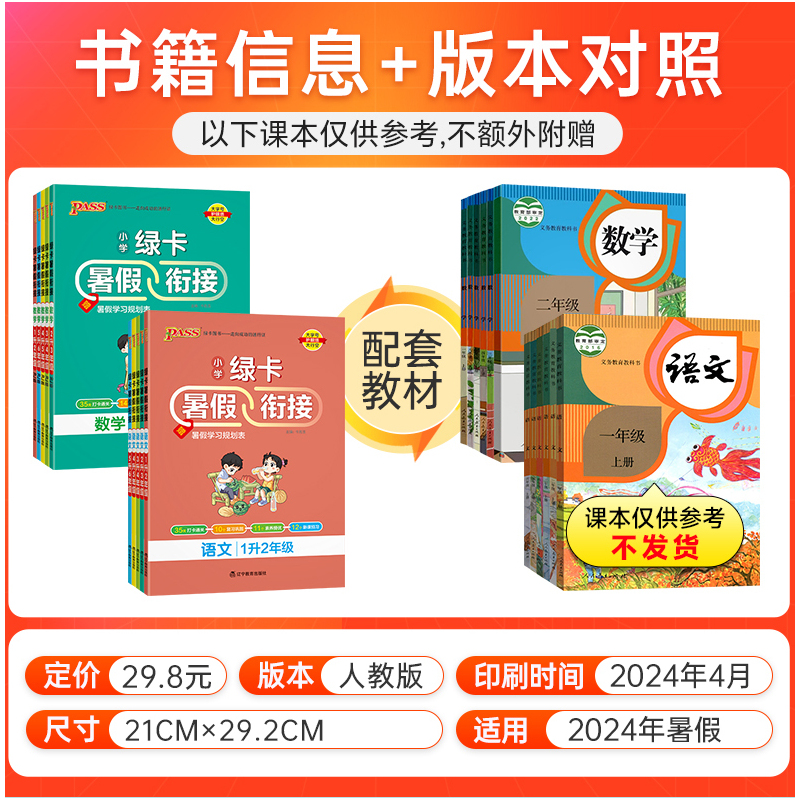 [二升三]数学-人教版 小学通用 [正版]2024绿卡小学暑假衔接一升二升三升四升五升六年级暑假作业语文数学预习复习提优