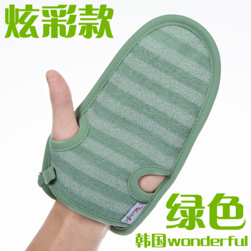 神奇免搓澡巾强力女士不疼露手指去灰角质双面搓澡的家用洗澡神器三维工匠 条纹款绿色