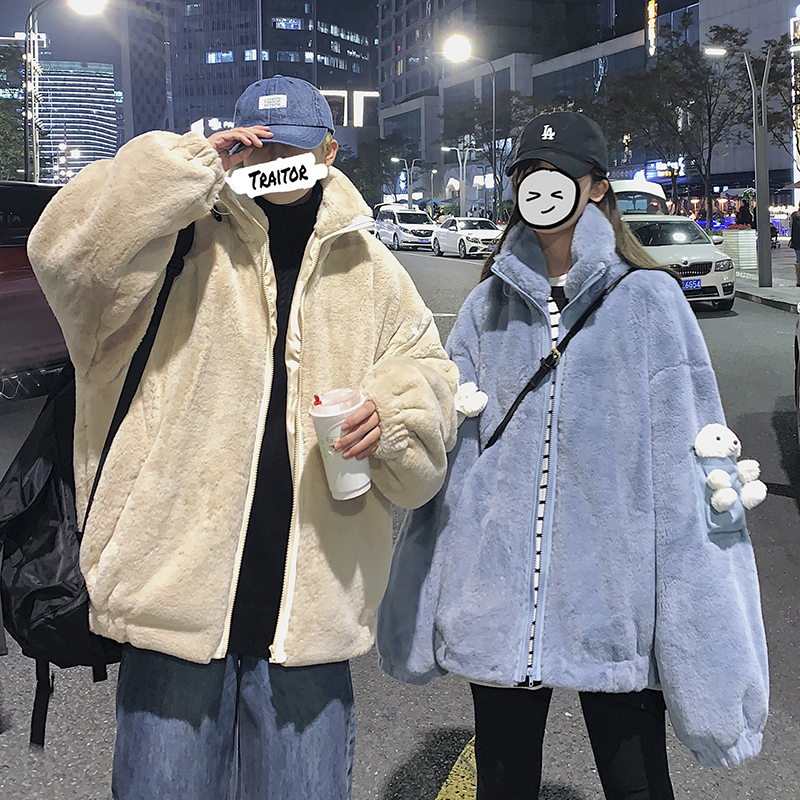 茜靓CHYLLIRN男冬季棉衣加绒加厚小熊情侣潮牌ins宽松棉服绒毛港风