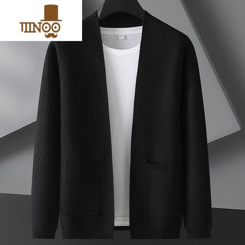 YANXU大码男士休闲针织开衫外套加肥加大提花V领小披风胖衣潮图片