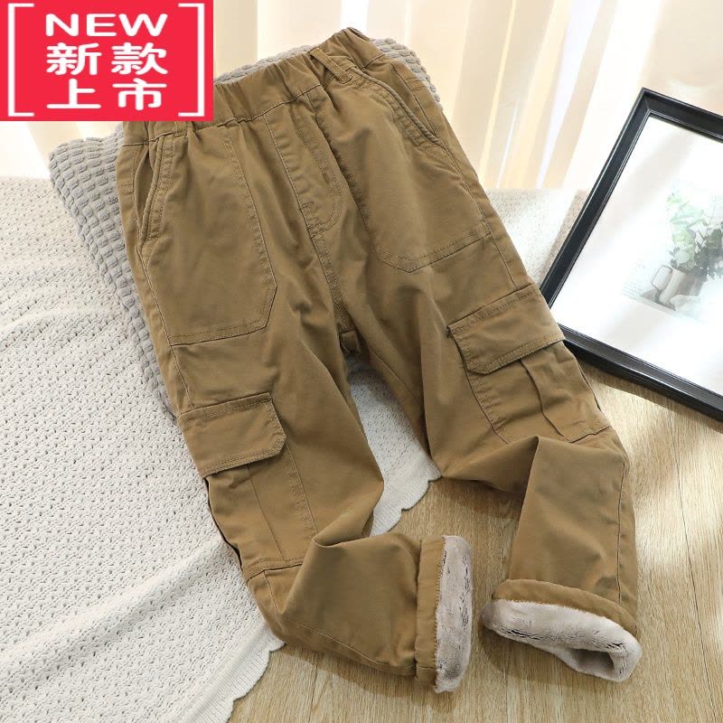 可莉允厚实保暖~男童加绒休闲长裤中大童工装裤子学生儿童冬天卡其校裤保暖裤图片