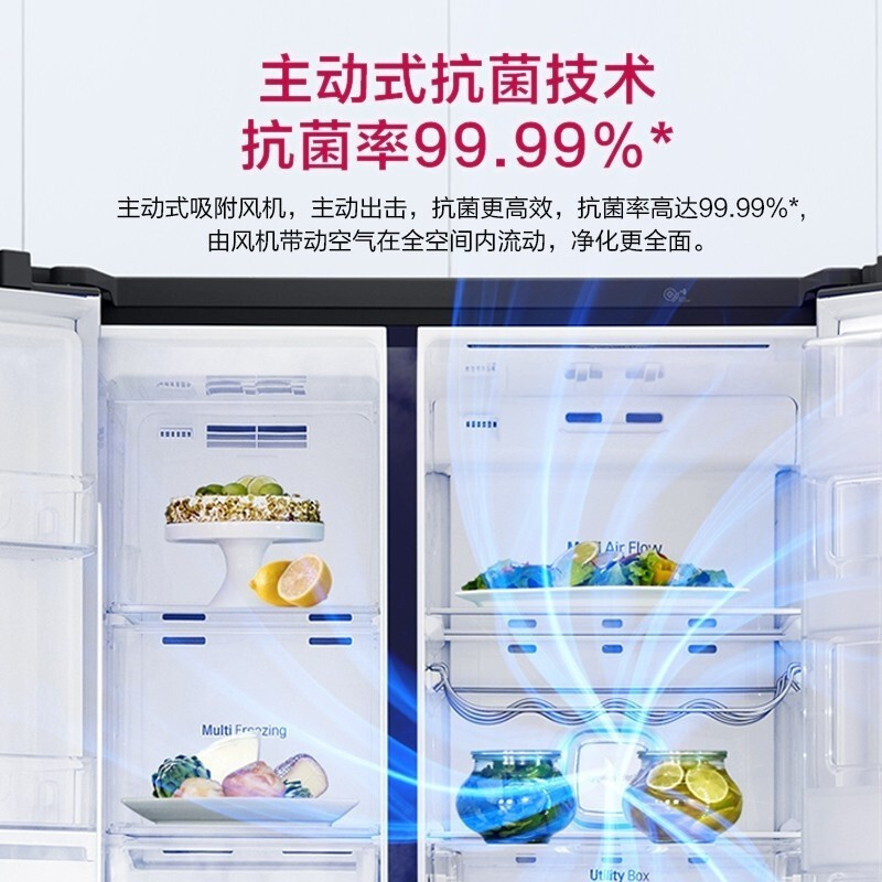 LG S651MC16 655L对开门冰箱 智能变频多维风幕 风冷无霜 智能变频冰箱 曼哈顿午夜黑