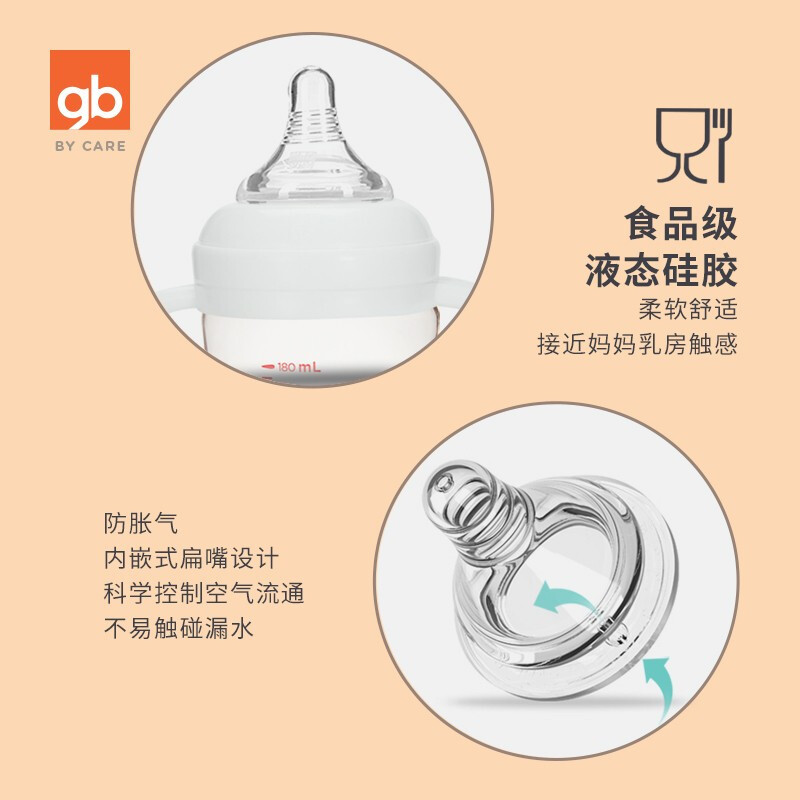gb好孩子 奶瓶新生婴儿 ppsu耐摔 宽口径防胀气 大宝宝吸管奶瓶 带手柄 简约系列180ml浅粉